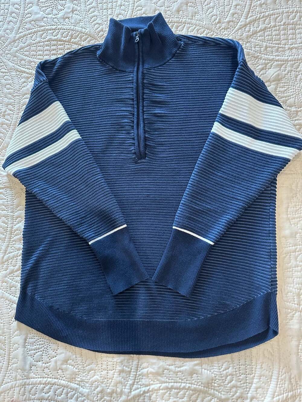 Aerie Women’s Offline Navy Stripe Sweatshirt Blue Zip Large